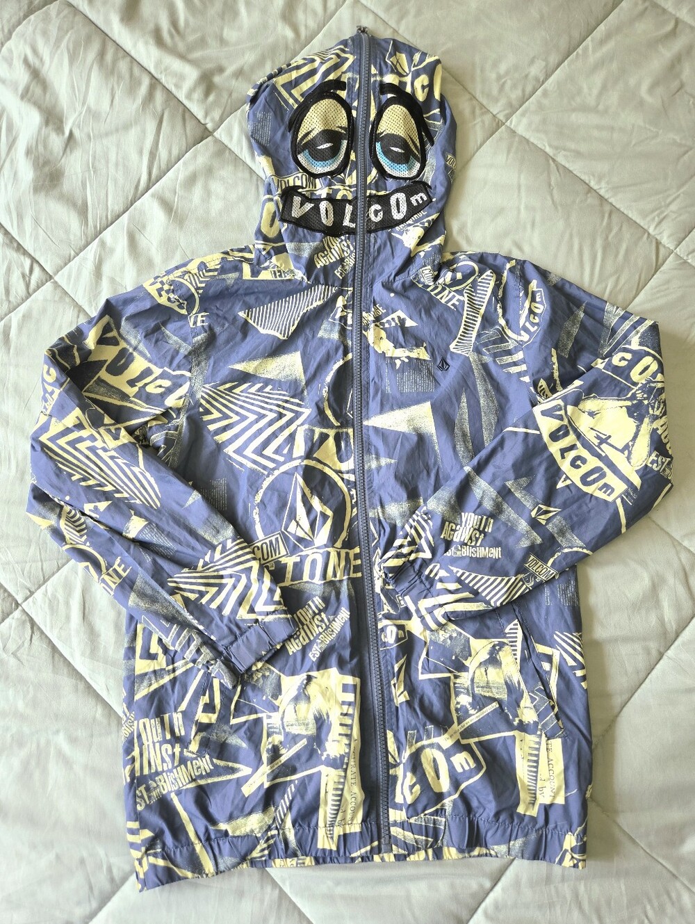 Vintage Volcom Full Zip Face Mask Windbreaker Jacket Y2K Graffiti Rare M